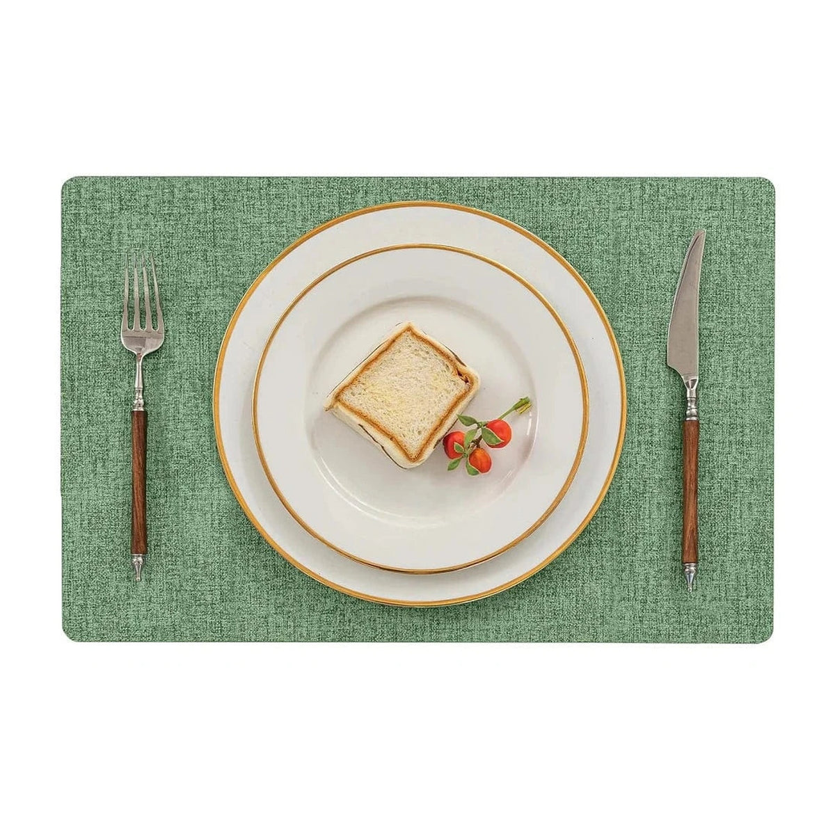 Set de table imitation cuir vert 43 x 30 cm avec assiette et couverts