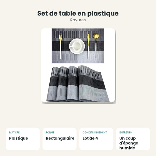 Dimensions et caractéristiques : Set de table en plastique