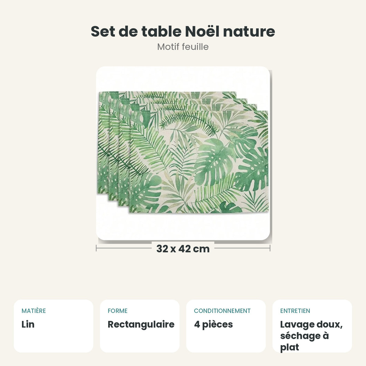 Dimensions et caractéristiques : Set de table Noël nature