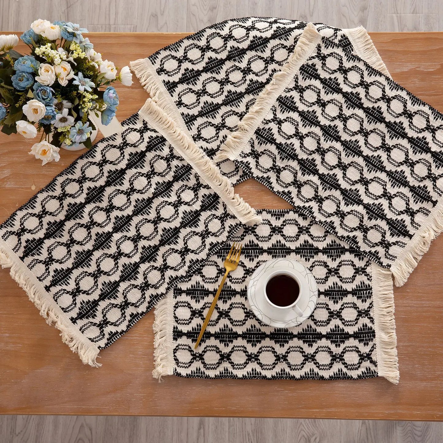Set de table en lin blanc | Bande azur