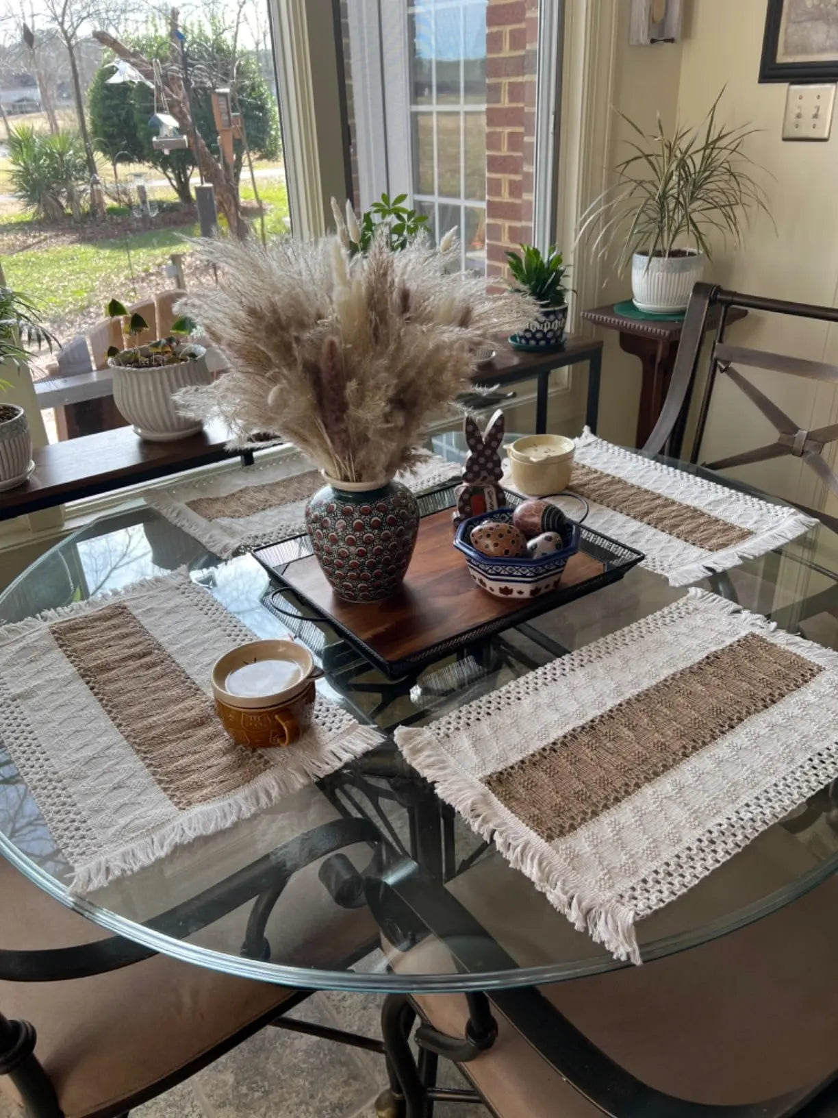 Set de table en lin blanc | Bande azur