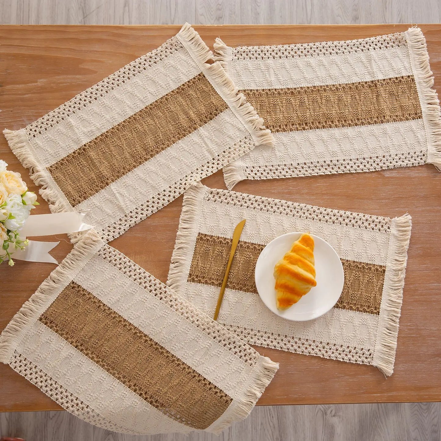 Set de table en lin blanc | Bande azur