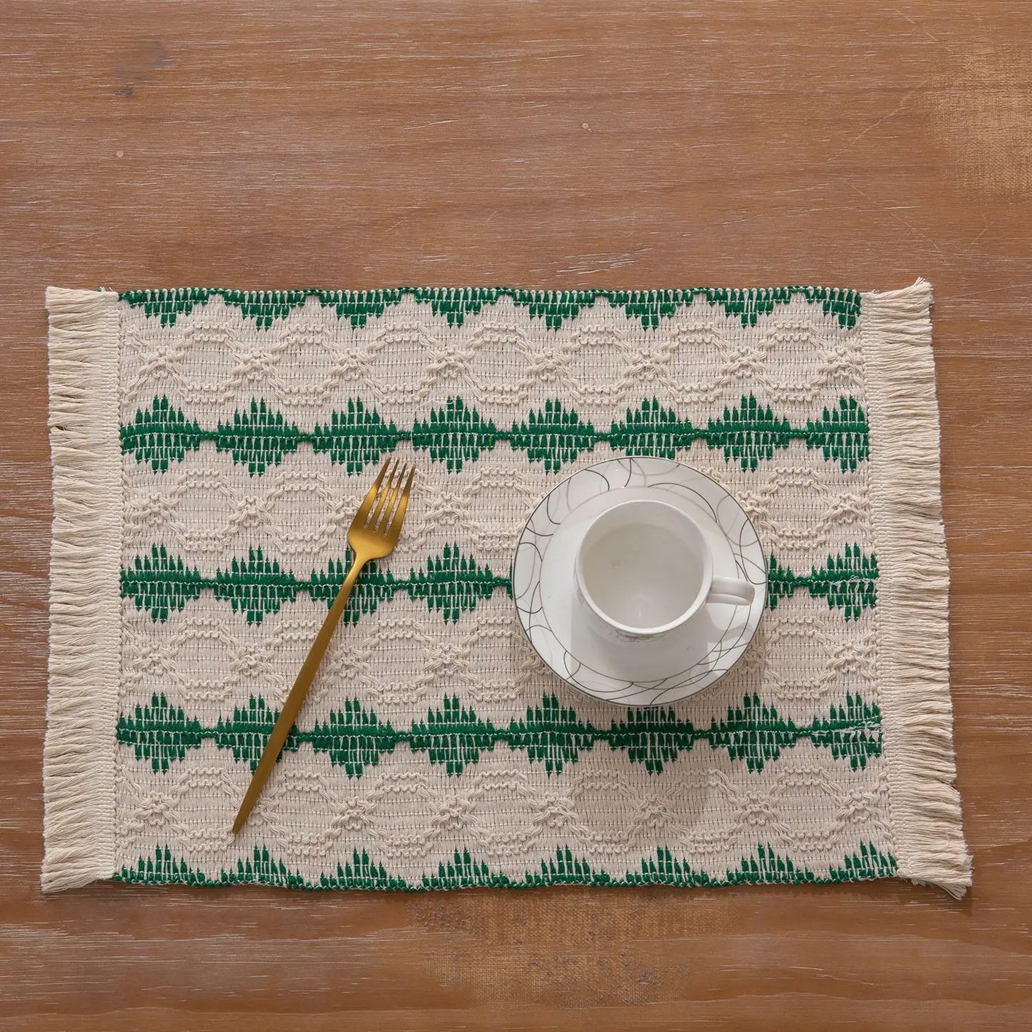 Set de table en lin blanc | Bande azur