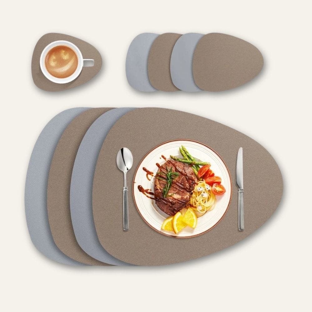Set de table aspect cuir | Double couleur | Joli Set de Table Gris/Kaki / 36x45cm / Lot de 4 pièces