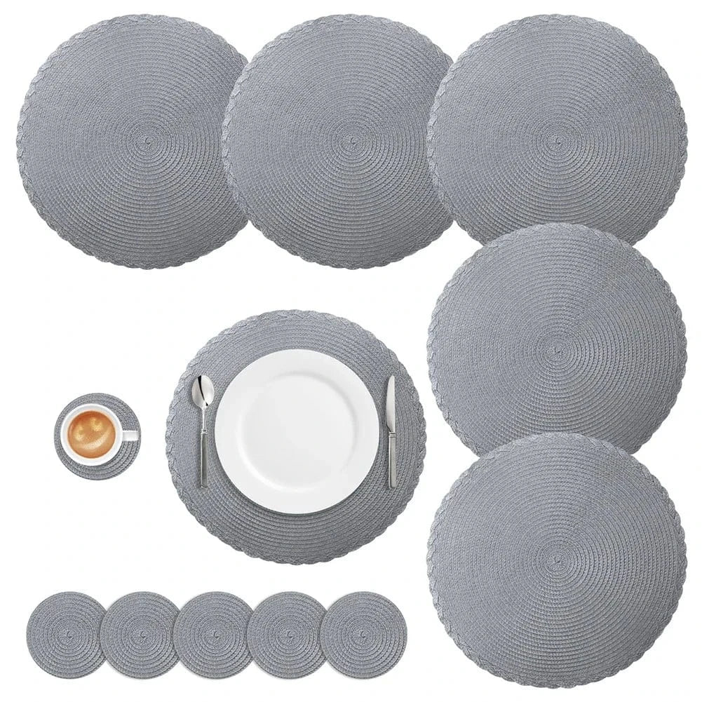 Set de table beige rond | Joli Set de Table Gris / Lot de 6 sets de table