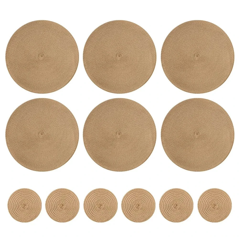 Set de table beige rond | Joli Set de Table Or / Lot de 6 sets de table
