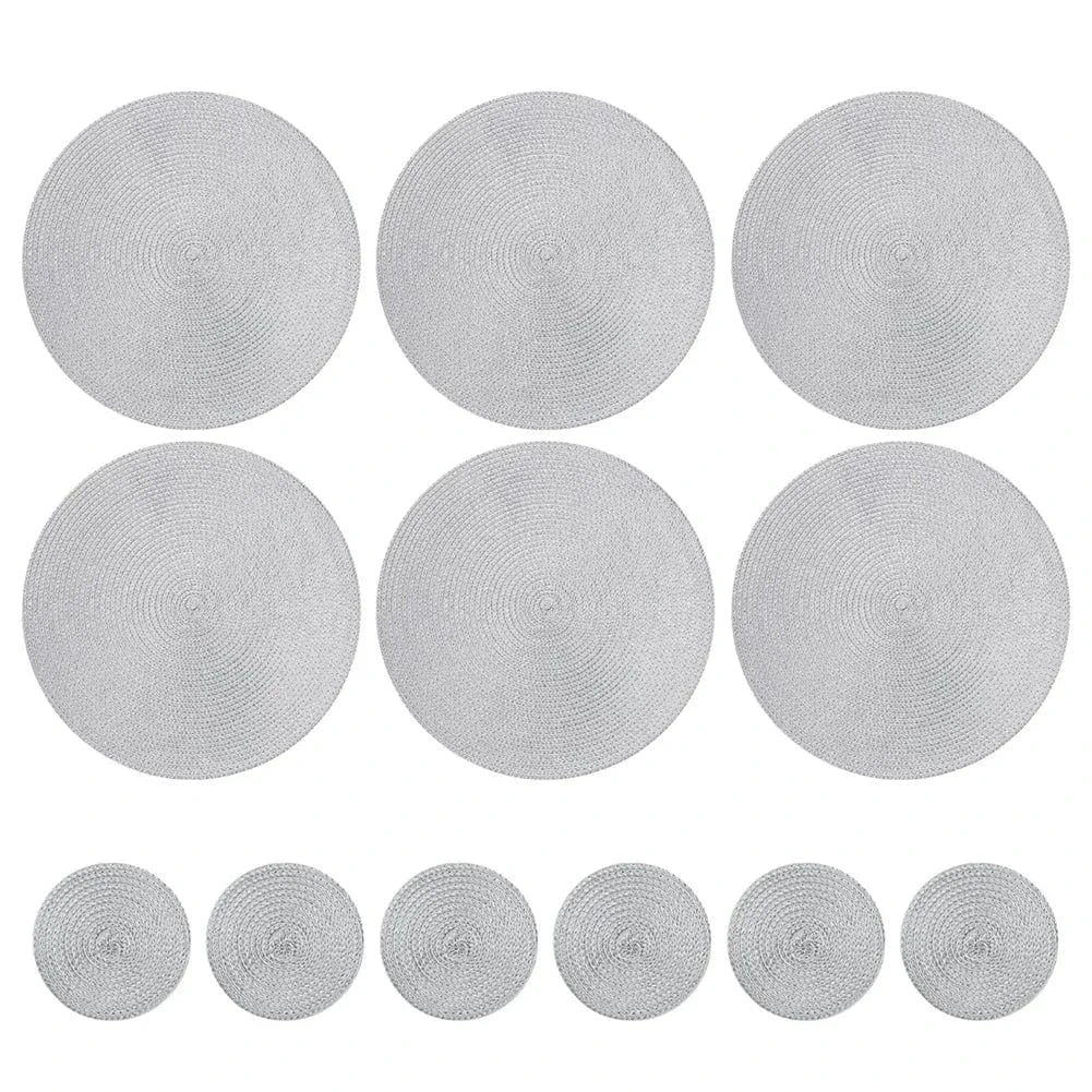 Set de table beige rond | Joli Set de Table Argenté / Lot de 6 sets de table
