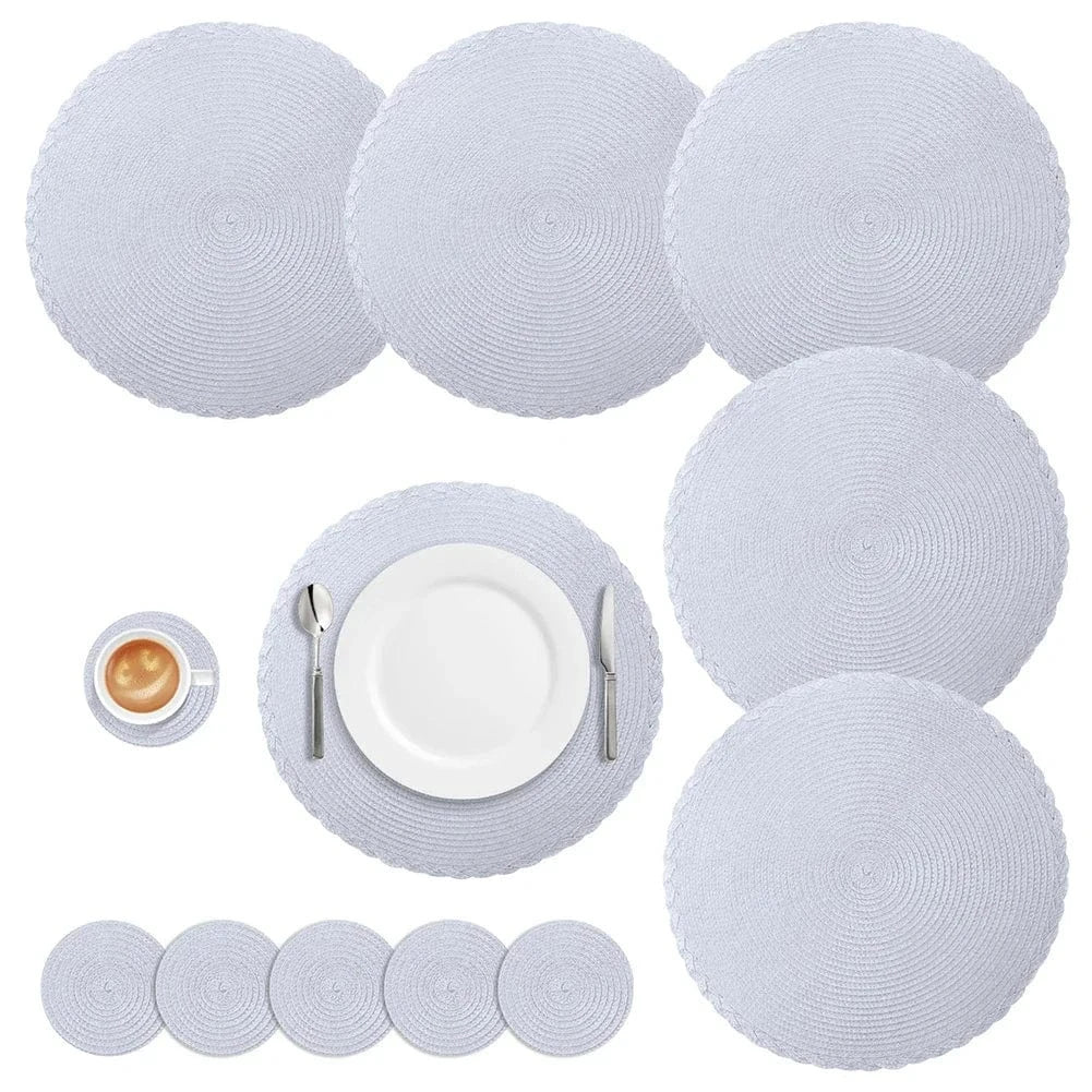 Set de table beige rond | Joli Set de Table Gris argenté / Lot de 6 sets de table