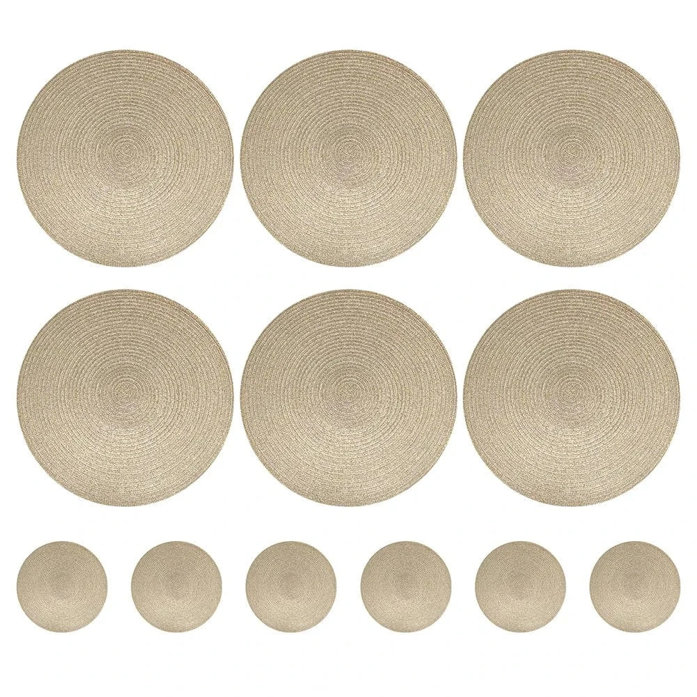 Set de table beige rond | Joli Set de Table Or PET / Lot de 6 sets de table