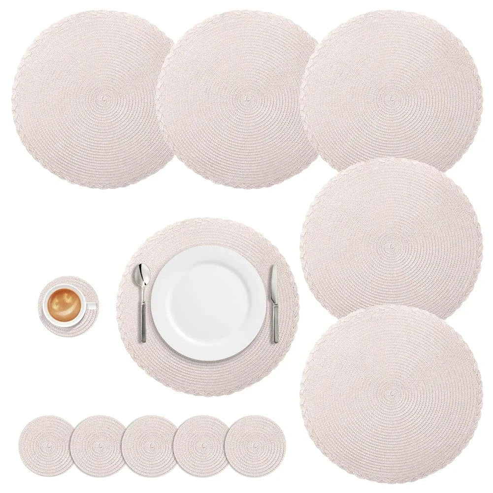 Set de table beige rond | Joli Set de Table Abricot / Lot de 6 sets de table