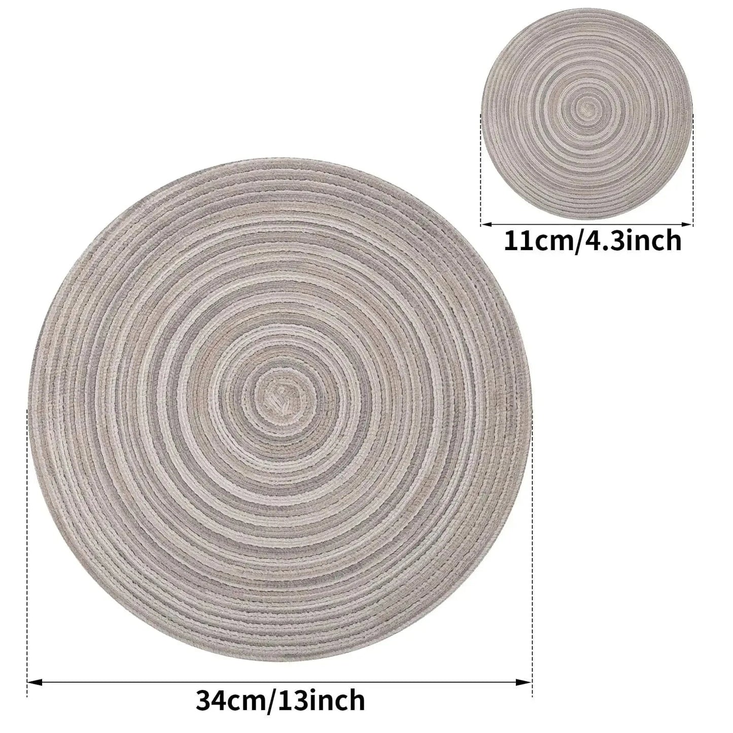 Set de table beige rond | Joli Set de Table Mélange de coton gris / Lot de 6 sets de table