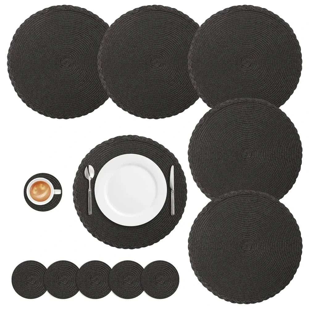 Set de table beige rond | Joli Set de Table Noir / Lot de 6 sets de table