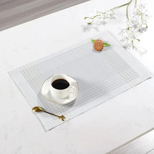 Set de table blanc pvc design | Stries | Joli Set de Table Blanc argenté / 4PC / 30X45CM