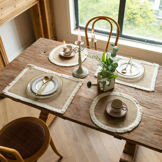Set de table design | Rectangle bord à franges | Joli Set de Table Côte blanche / 30x45cm