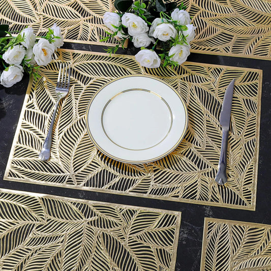 Set de table doré rectangulaire | Feuille moderne | Joli Set de Table