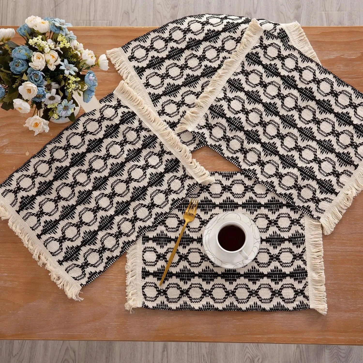 Set de table en lin blanc | Bande azur | Joli Set de Table
