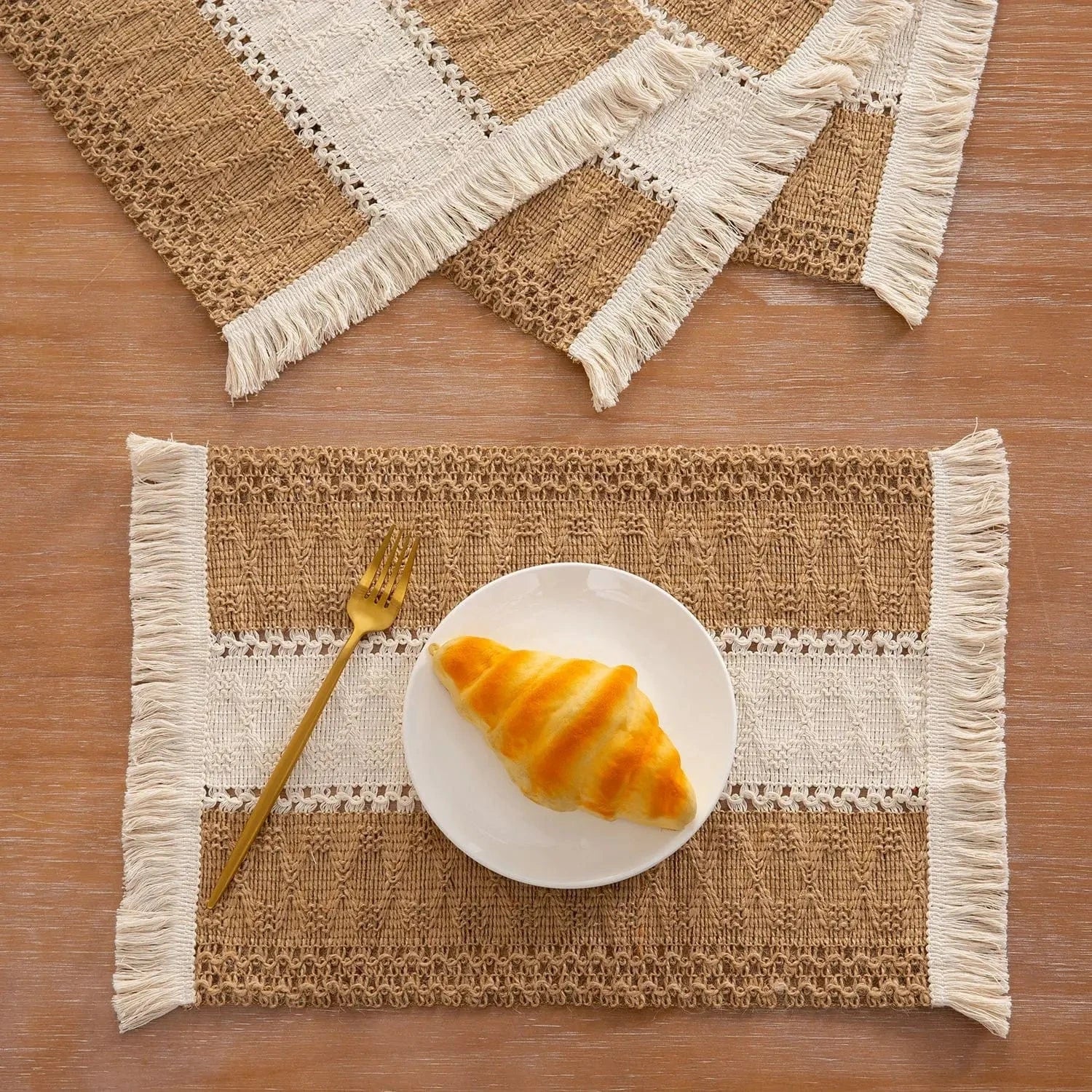 Set de table en lin blanc | Bande azur | Joli Set de Table