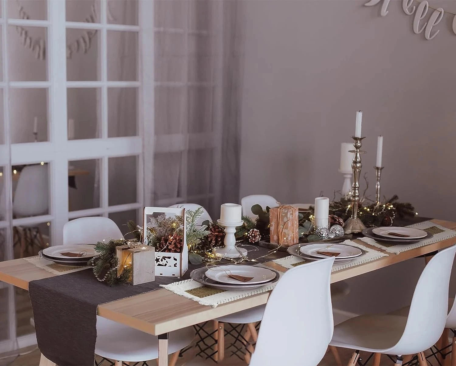 Set de table en lin blanc | Bande azur | Joli Set de Table