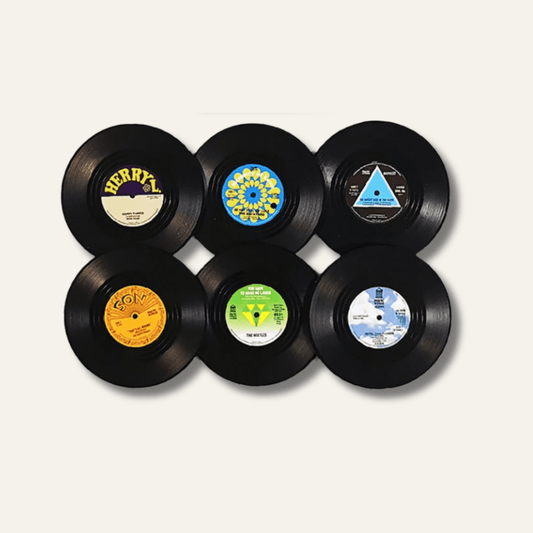 Set de table imitation disque vinyle | Dessous de verre | Joli Set de Table Lot de 6 pièces / Diamètre 10.5cm