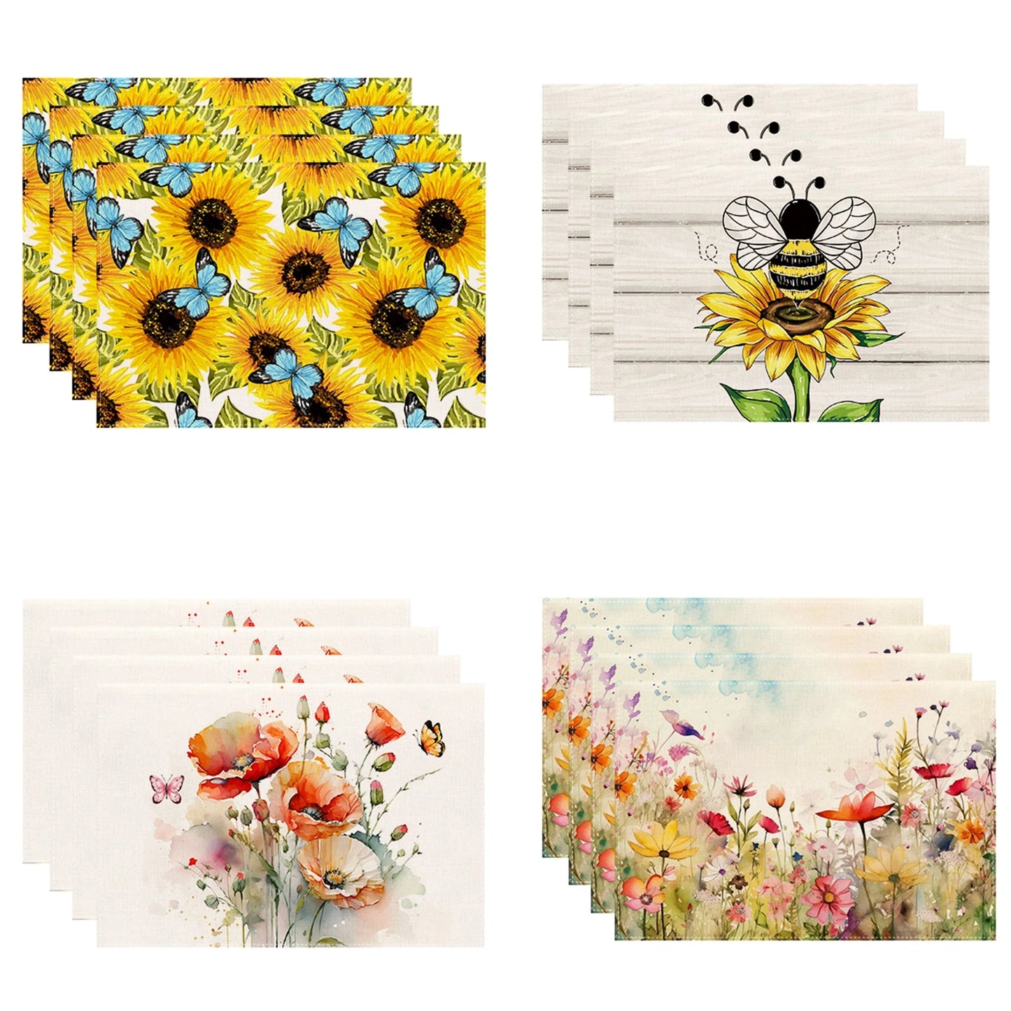 Set de table lin naturel | Abeille | Joli Set de Table Floral 2 / 30x40cmX2pc