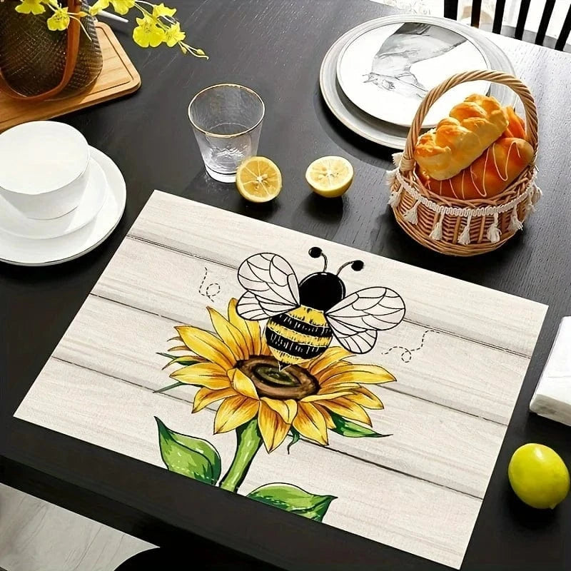 Set de table lin naturel | Abeille | Joli Set de Table Floral 2 / 30x40cmX2pc
