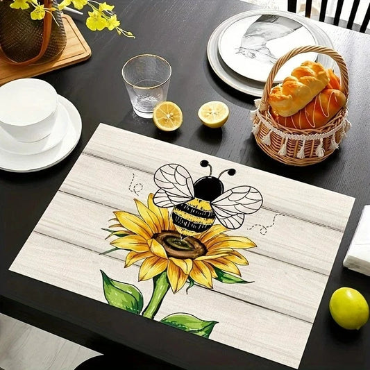 Set de table lin naturel | Abeille | Joli Set de Table Floral 2 / 30x40cmX2pc