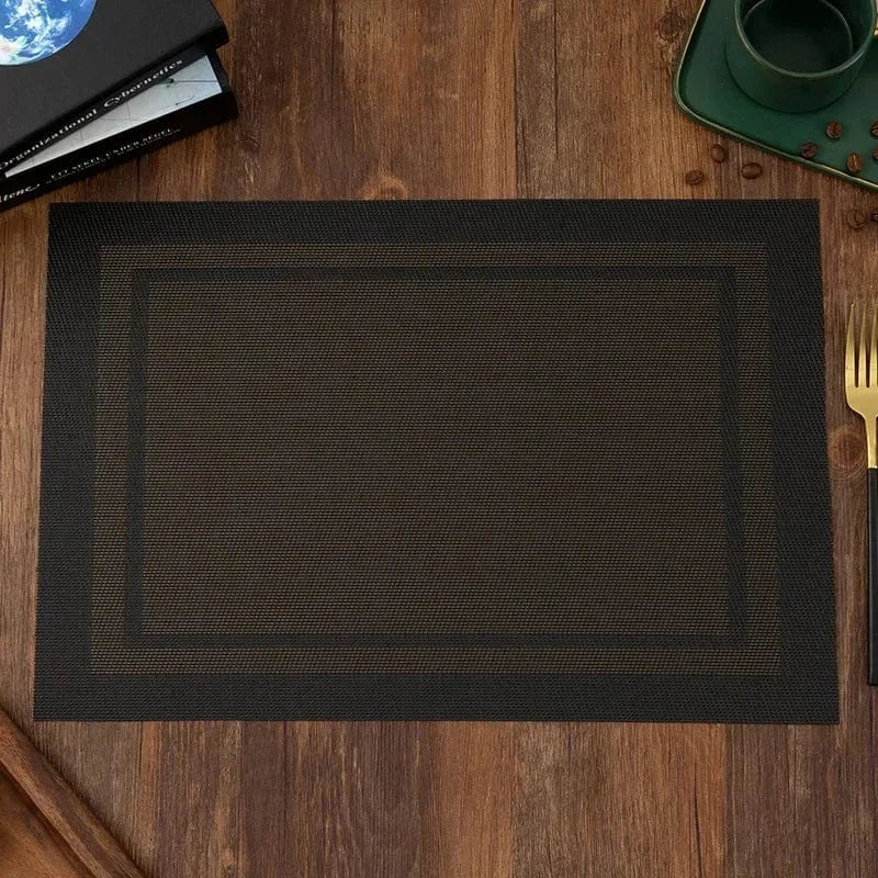 Set de table rectangulaire doré | Repas du soir | Joli Set de Table Noir / 6PC / 30X45CM