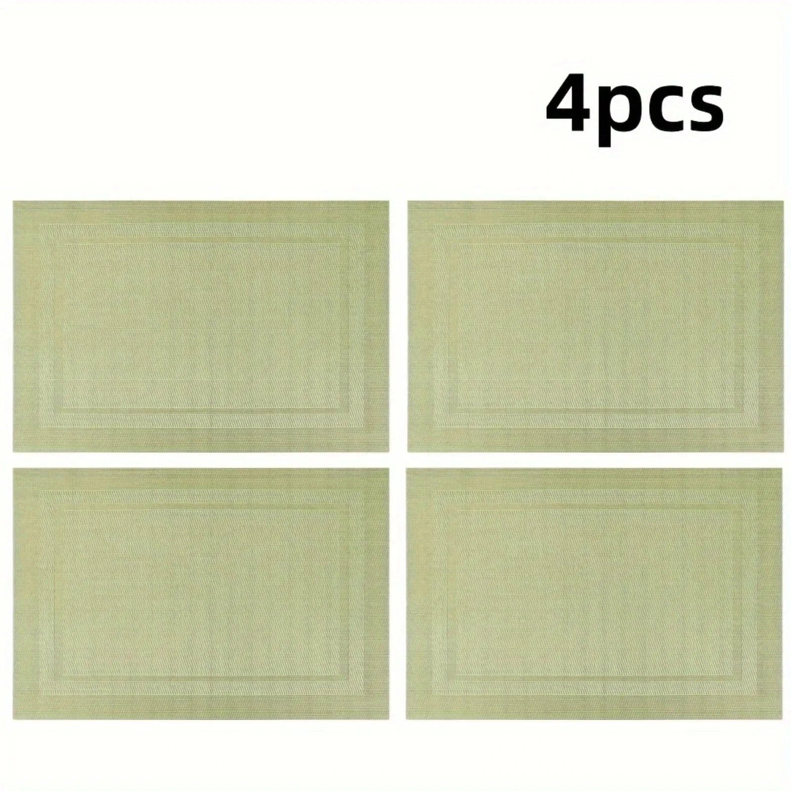 Set de table rectangulaire plastique | Vert lavable | Joli Set de Table 4 pièces / Vert / Rectangulaire