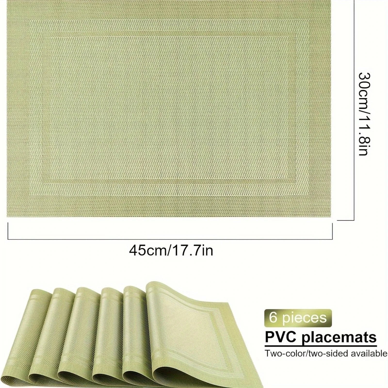 Set de table rectangulaire plastique | Vert lavable | Joli Set de Table 6 pièces / Vert / Rectangulaire