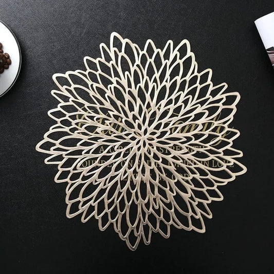 Set de table rond | Design fleur or | Joli Set de Table Or 38cm 4 / 4PCS