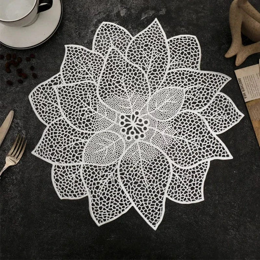 Set de table rond | Fleur argent | Joli Set de Table Argent 38cm 6 / 4PCS