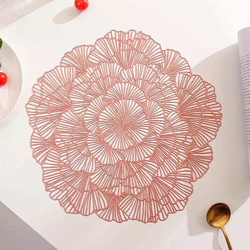 Set de table rond | Fleur rose | Joli Set de Table Or rose 38cm / 4PCS