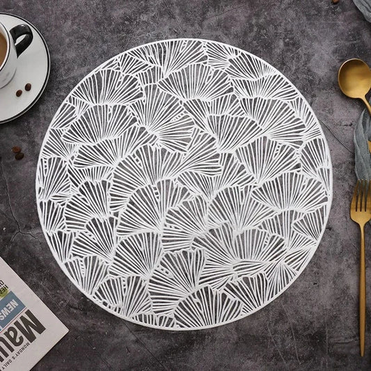 Set de table rond | Moderne argent | Joli Set de Table Argent 38cm 7 / 4PCS