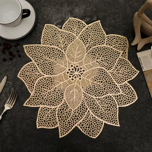 Set de table rond or | Fleur or | Joli Set de Table Or 38cm 6 / 4PCS