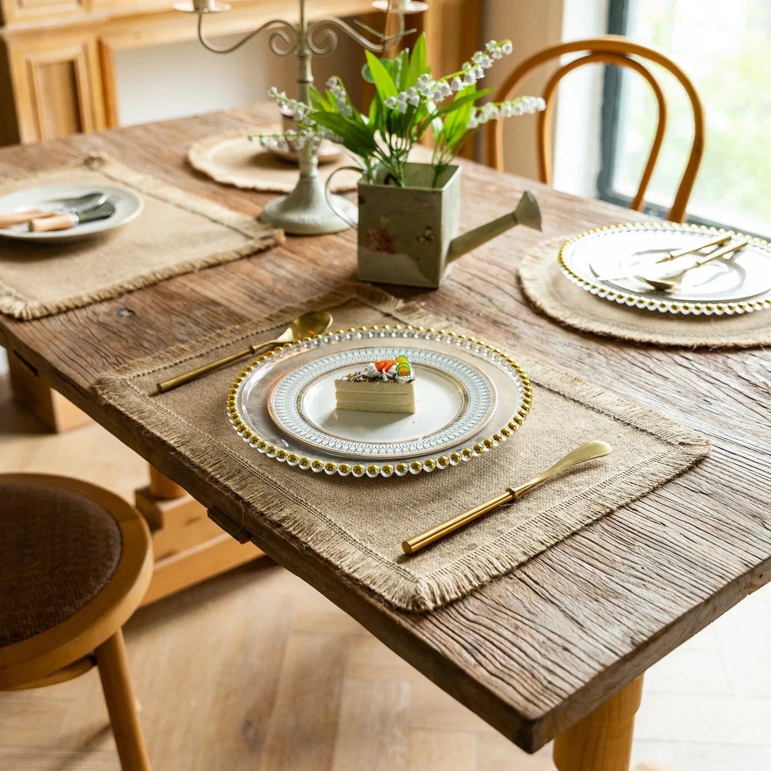 Set de table tissu | Uni frange | Joli Set de Table Barbes jaunes / 30x45cm