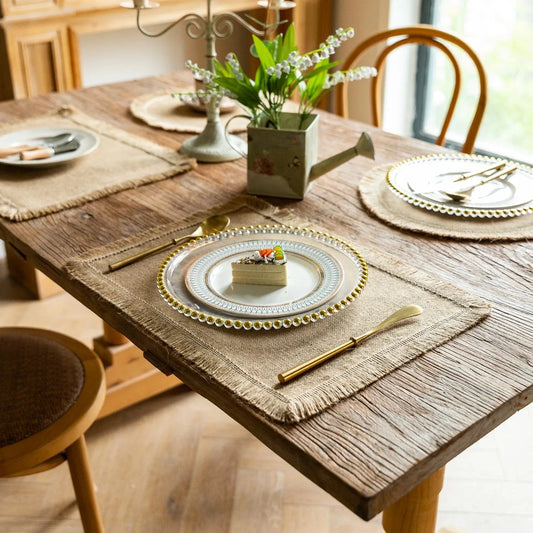 Set de table tissu | Uni frange | Joli Set de Table Barbes jaunes / 30x45cm